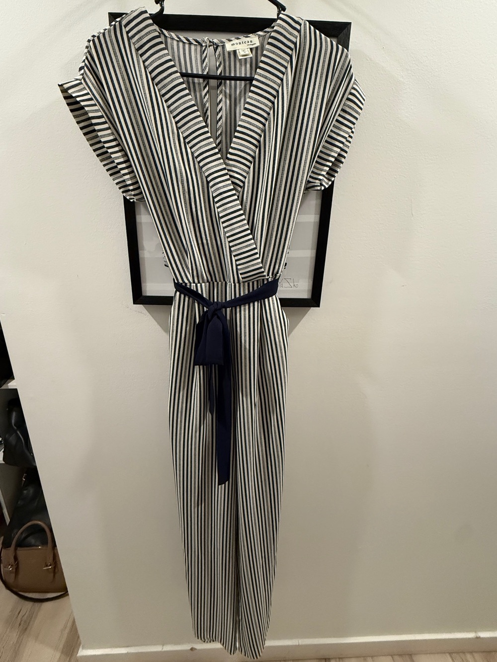 Monteau Navy and Beige Striped Jumpsuit